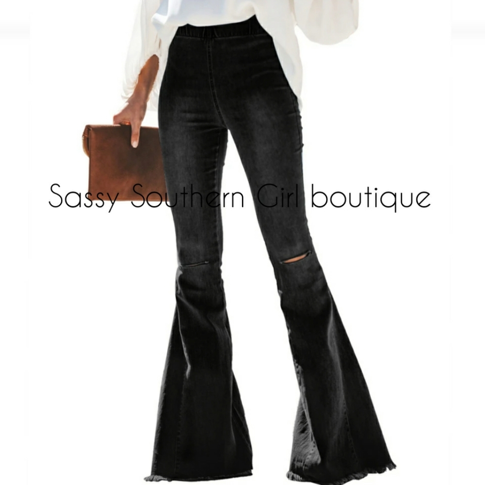 ⭐🆕Boho hippy Black rinse super bell jeans